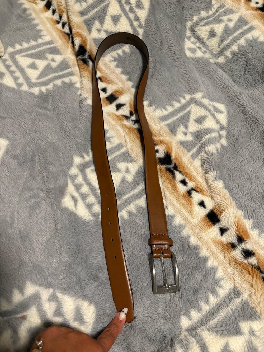Hugo Boss Brown Leather Belt with Silver Buckle
